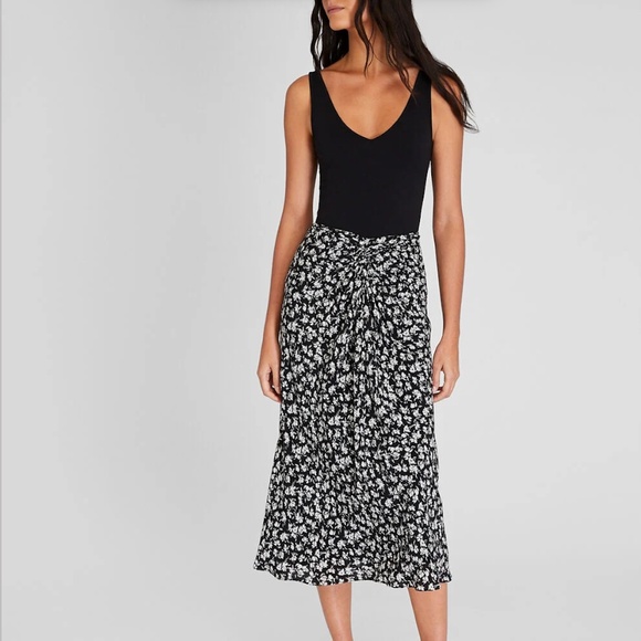 Printed Twist Front Midi Skirt - Brand New - NEVER WORN - White/Black - Picture 1 of 5